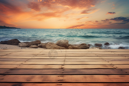 海滨沙滩与夕阳落日图片