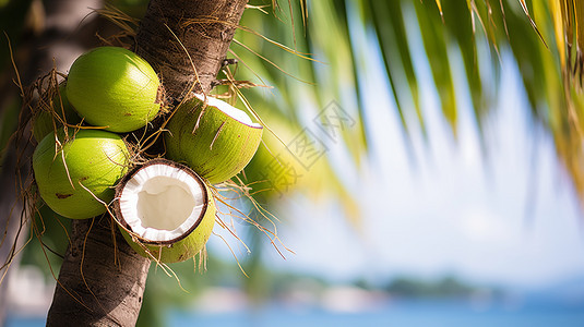 热带沙滩上的椰子树木图片