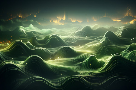抽象的绿色山海背景图片