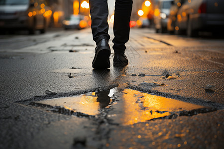 城市街道上行走的男人图片