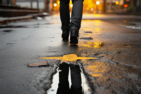 沥青道路上行走的男人图片