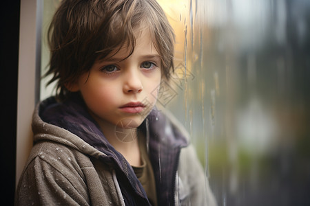 街头忧郁的小男孩高清图片
