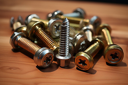 桌面上的工业金属螺栓零件背景图片