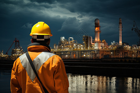 远观炼油厂的工人图片