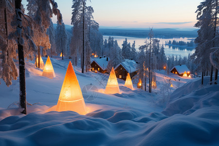 冬天里童话下雪的童话森林背景