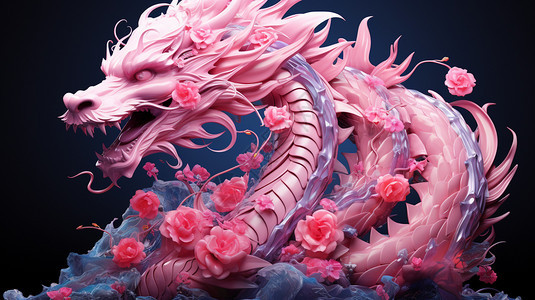 创意粉色系中国龙图片