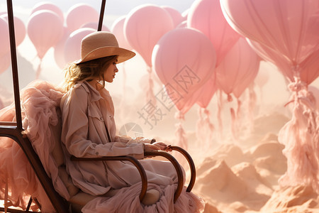 乘坐热气球旅行的女人图片