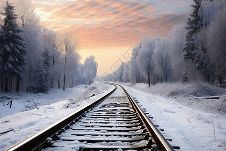 冬季雪后的火车轨道图片