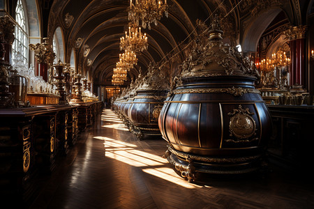 皇宫中奢华的酒窖背景图片