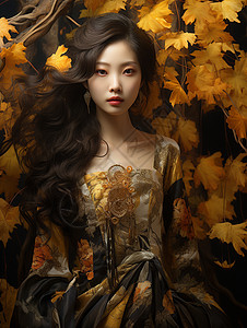 蒸汽朋克风落叶前的中国古典美女图片