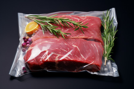 果木牛排真空保鲜袋包装的鲜牛肉背景