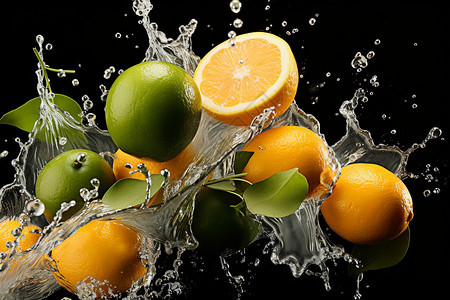 柠檬和柑橘溅起的水花图片