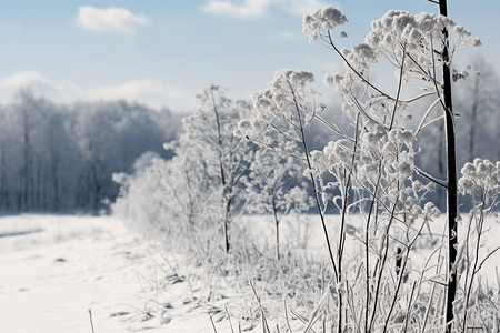 积雪的树林图片