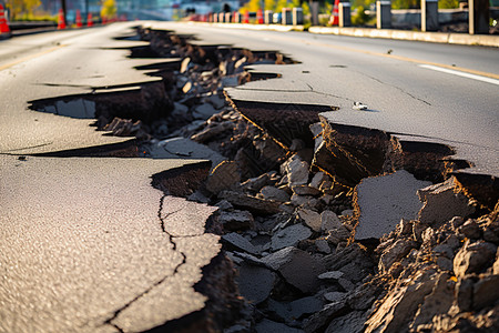 地震中开裂的路面背景图片