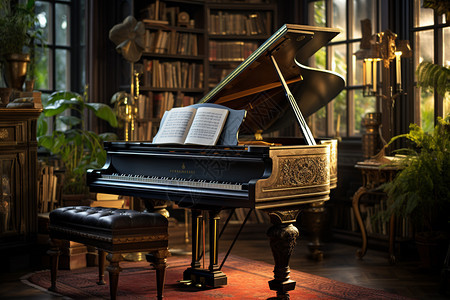 书房里的钢琴图片