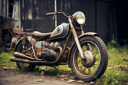 复古废弃的老式摩托车图片