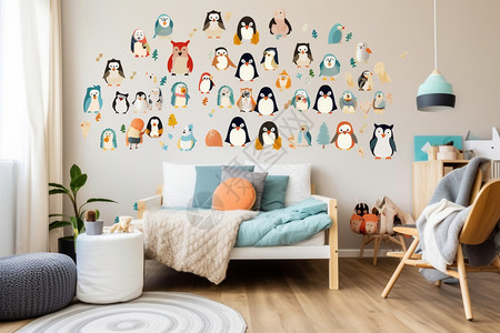 贴了企鹅的房间图片