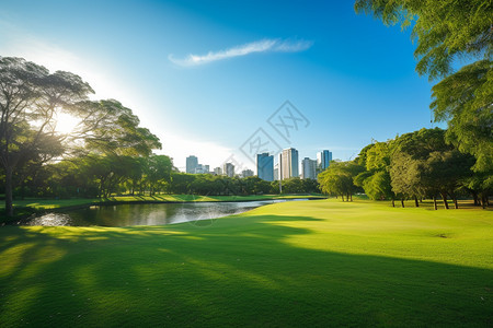 夏天城市公园的美丽景观背景