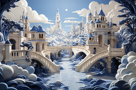 蓝白色梦幻城堡图片