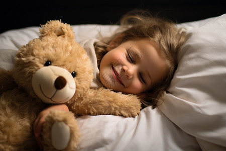 抱着玩具熊睡觉的孩子图片