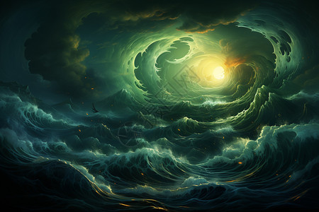 绿色波浪抽象背景图片