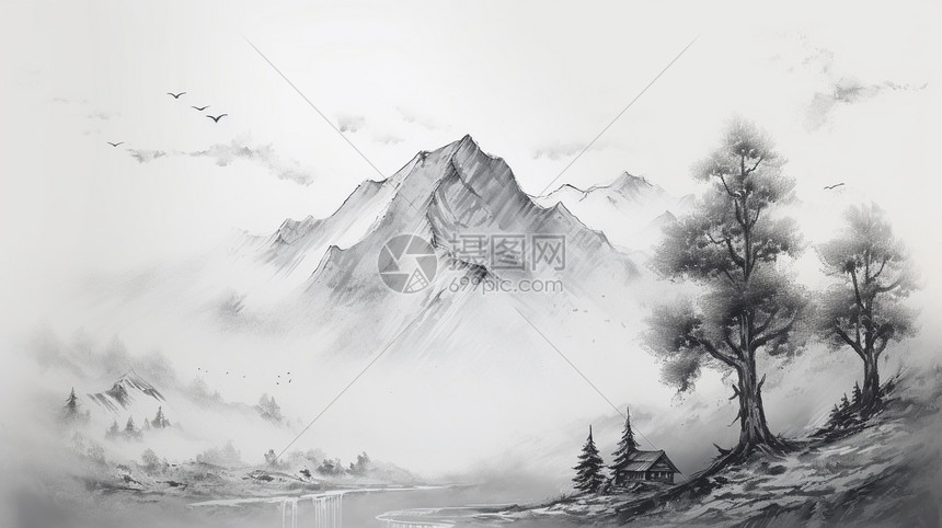 素描风景画图片