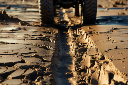 泥浆里的车轮痕迹图片