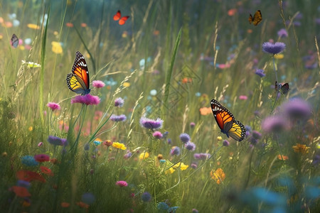 蝴蝶在草地上飞舞图片