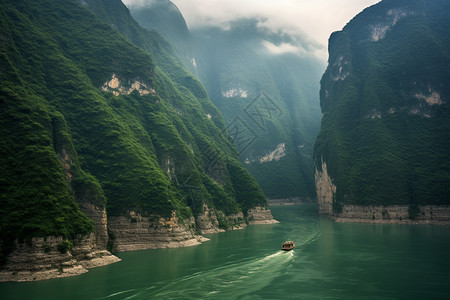 河流中行驶的船图片