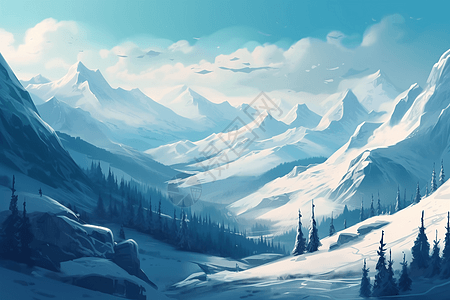 雪山景观平面插图图片