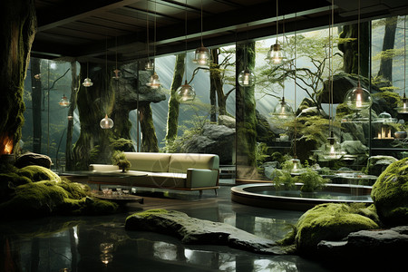 中国园林风格森林式客厅现代家装图片