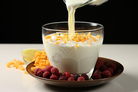 燕麦酸奶和水果图片