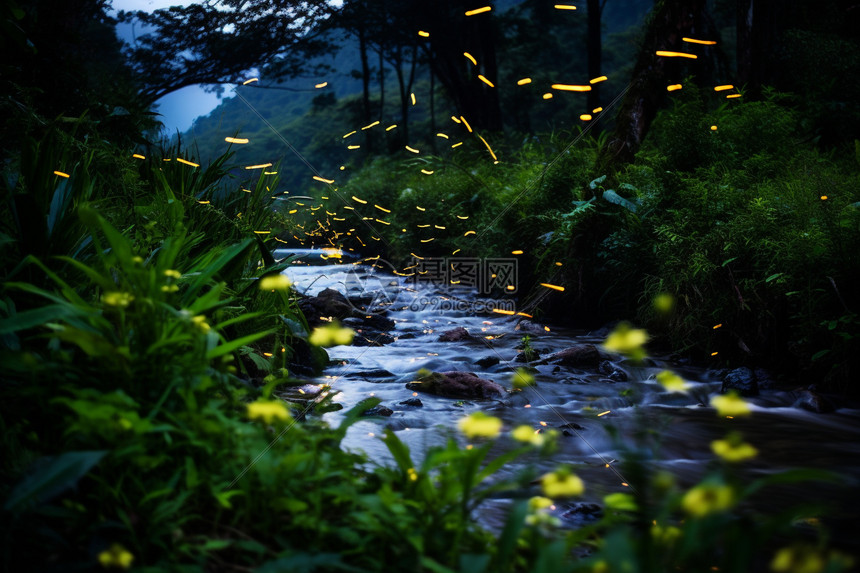 树木和溪流图片