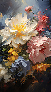 七彩花卉油画图片