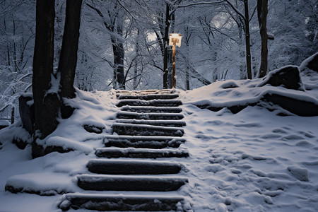 冬天下雪的阶梯图片
