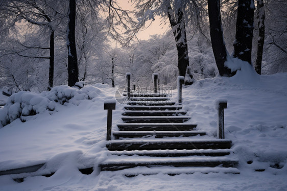 被雪覆盖的阶梯图片