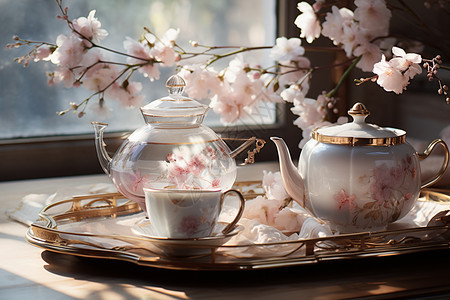 鲜花的茶桌图片