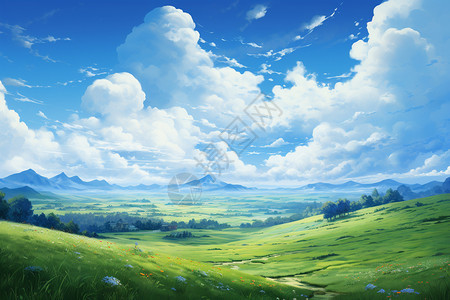 美丽蓝调草原风景背景图片