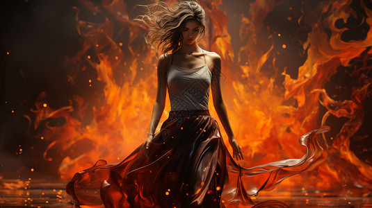 火焰中的连衣裙女孩背景图片