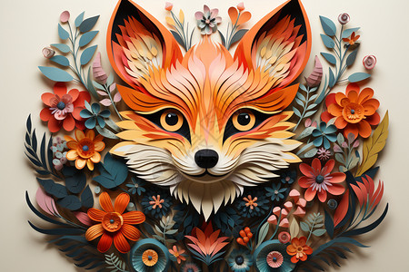 立体纸雕花园狐狸图片