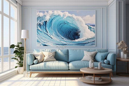客厅的大海装饰画图片