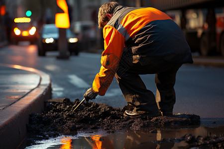 道路修补工人图片