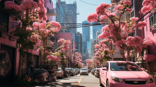 道路交通粉红色的城市设计图片