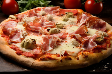 意大利披萨上的橄榄和番茄图片