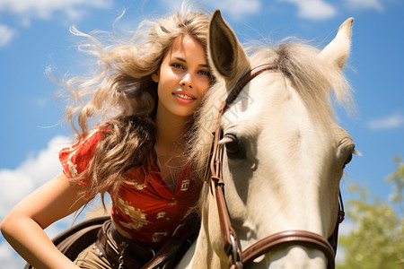 乡间女子骑马图片