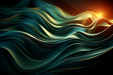 抽象的绿色波浪的3D图片