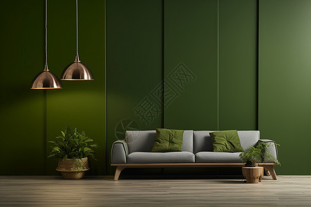 家庭温馨的绿色客厅图片