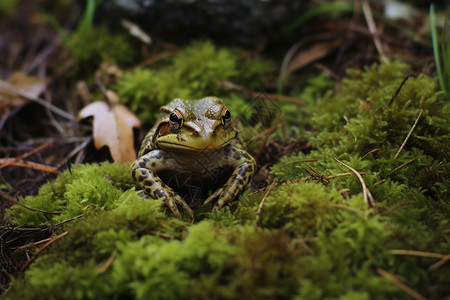 苔藓上的青蛙图片