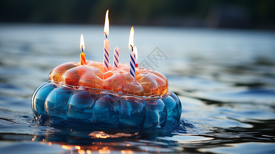 创意美感水中漂浮蛋糕图片