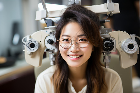 眼科医院检查眼睛的女生背景图片